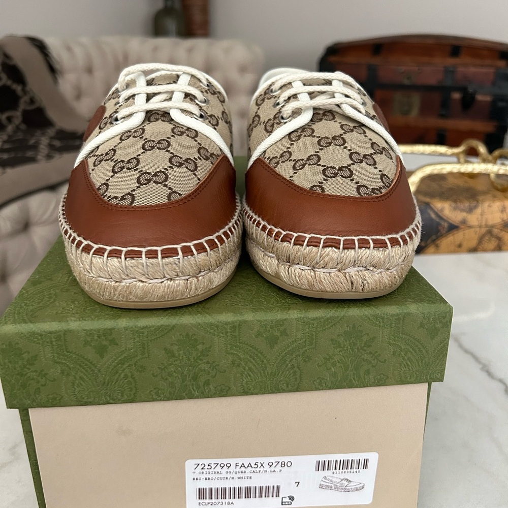 AUTHENTIC GUCCI GG LOAFER ESPADRILLES BEIGE MONOGRAM GG 7 (USA SZ 8) 725799 - Picture 11 of 16